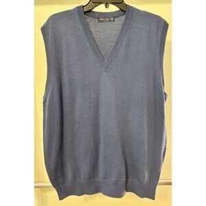 Vintage British Open Golf Blue Sweater Vest 100%‎ Washable Merino Wool X-Large